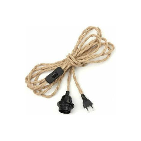 Lustre Corde de Chanvre Câble 3m, Douille E27 Interrupteur avec Fil Cable Ampoule, Pour DIY Lampe Suspension Lumière Pendante Industrielle Lustre Douille Fil Electrique Vintage (1/3)