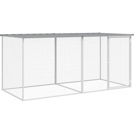 Jaula para gallinas con techo de acero galvanizado, gris claro, 203 x 98 x 90 cm vidaXL
