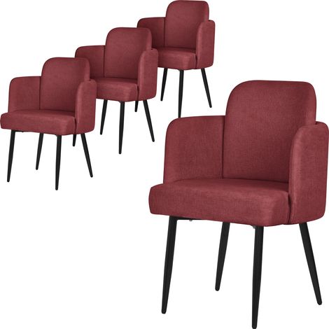 ML-Design Set 4x Poltrone da Sala Pranzo Rosso con Rivestimento in Tessuto, con Gambe in Metallo, Sedie Ergonomica da Cucina con Braccioli e Schienale in Rattan, Poltroncine Imbottite per Soggiorno