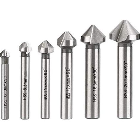 Fraise à Chanfreiner - Fraise Conique 90° en Acier Rapide HSS - Pour Bois Plastique Aluminium Cuivre Acier Doux - 6 Pièces (6.3 8.3 10.4 12.4 16.5 20.5 mm)