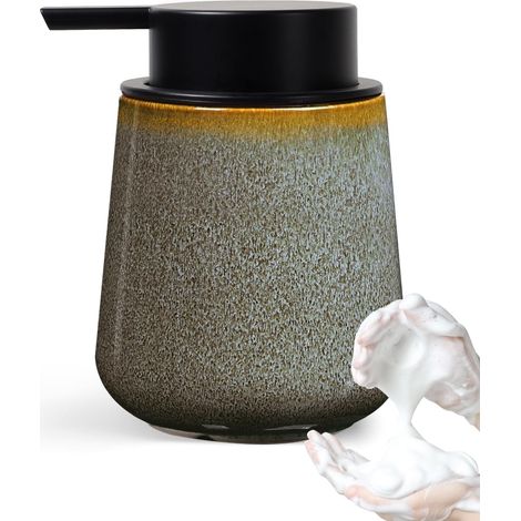 Distributeur de savon en céramique à mousse, 350 ml Distributeur de savon mousse naturel vert avec grande tête de pompe, Distributeur de liquide vaisselle rechargeable Distributeur de savon (1/5)