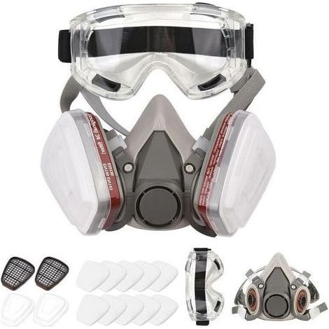 Respirateur demi-masque 6200 – Protection contre particules et gaz – Avec lunettes de sécurité – Compatible avec filtres en coton (1/5)