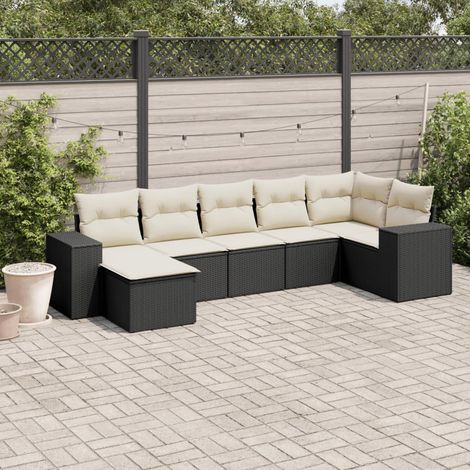 Set de comedor de jardín 7 pzas y cojines ratán sintético negro vidaXL (1/3)
