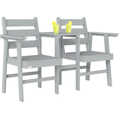 Wooden Garden Bench with Integrated Table 149 x 67 x 94 cm Grey (1/5)