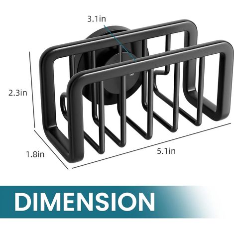 Porte-éponge (noir) pour évier de cuisine avec ventouse, support antirouille pour éponge de cuisine amovible. (1/5)