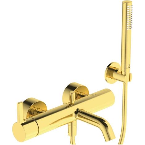 Mezclador de baño JOY con ducha de mano de bastón flexo de ducha dorado cepillado y soporte de pared IDEAL STANDARD (1/2)