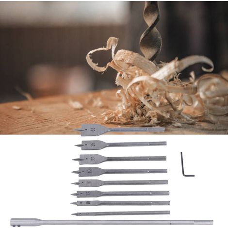 Coffret de 10 forets plats à trois pointes pour le travail du bois : 6, 10, 13, 16, 19, 22, 25, 32 mm (1/5)