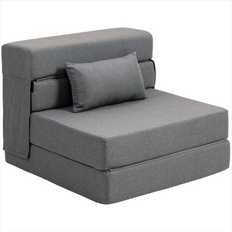 Canapé convertible Fauteuil convertible gris en tissu aspect lin (1/5)