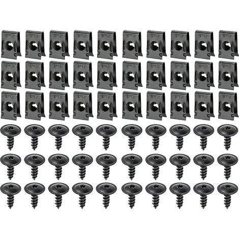 Clips de Fixation Voiture,Lot de 60 Agrafe Carrosserie,U-Clips et des Vis Kit Universal Metal,Agrafes de Carrosserie,Ecrou Cage (1/5)