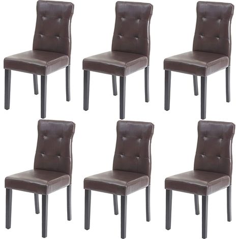 Set di 6 sedie sintetiche marroni con gambe in legno scuro CDS04644