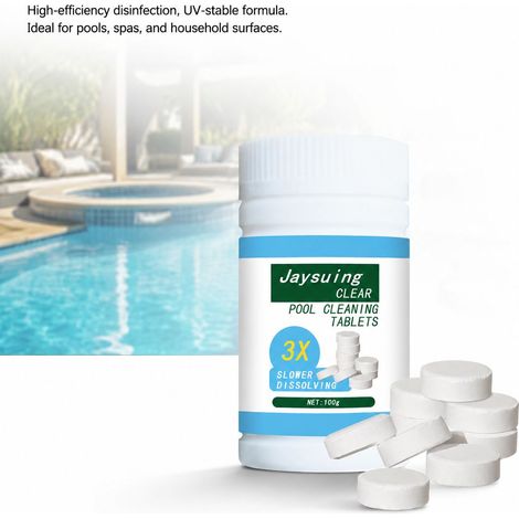 Tablettes de Chlore 100g - Acide Trichloroisocyanurique - Désinfection Efficace pour Piscine, Spa et Jacuzzi - Blanches (1/5)
