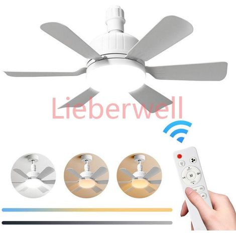 Lampe Ventilateur Plafond E27 6 Pales , Ventilateur Plafonnier Silencieux Chambre Avec Télécommande , LED Réglable 3 Vitesses Blanc