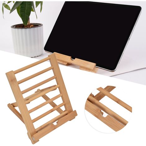 Soporte plegable de bambú para tablet, soporte universal multiángulo para tablets y smartphones de 4 a 13 pulgadas. (1/5)