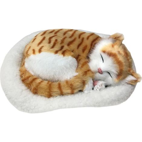 Peluche Chat Réaliste Qui Respire avec Tapis, Jouet Doux pour Enfants, Décoration Maison (1/5)