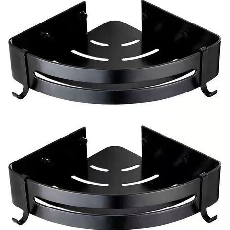 Noir - Lot de 2 étagères d'angle de douche sans perçage pour salle de bain - Aluminium - Finition mate (1/5)