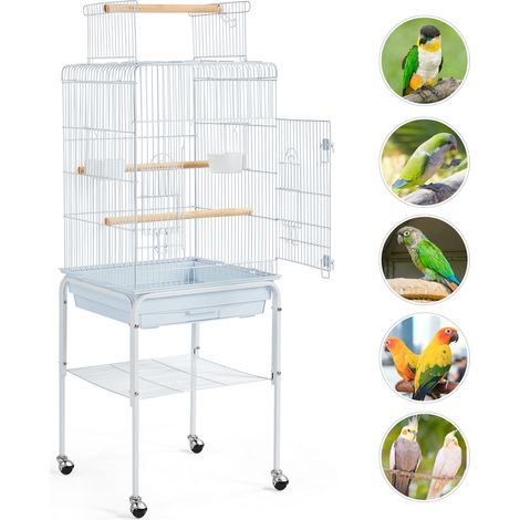 Yaheetech Gabbia per Uccelli Pappagalli Calopsite con Piedistallo in Metallo con Tetto Apribile 46,5 x 46,5 x 119 cm Bianca (1/5)