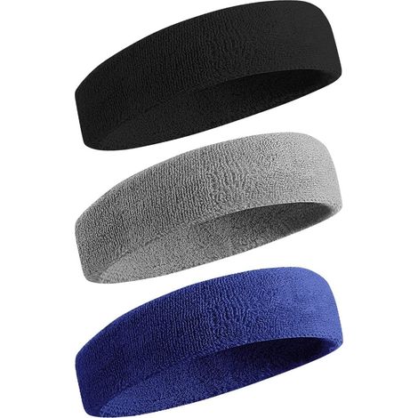 Sweatband - 85% Coton 10% Spandex 5% Nylon - Élastique Respirant pour Sport - Tennis Basket Course Yoga Gym - Lot de 3 (1/5)