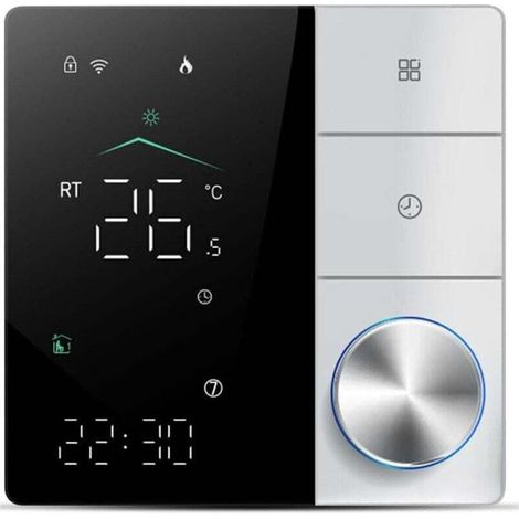 Thermostat de chauffage électrique intelligent, thermostat Wi-Fi AC avec contrôle par application d'apprentissage IA, écran tactile numérique LED et bouton réglable, économie d'énergie, noir