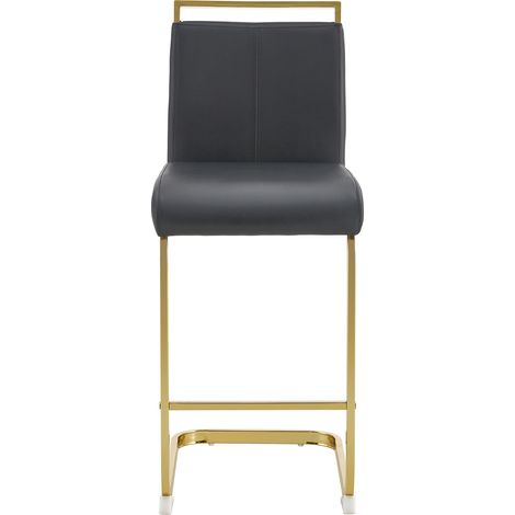 2er-Set Barhocker im nordischen Stil aus schwarzem Kunstleder mit goldfarbenen Metallbeinen MODENUIT (1/5)