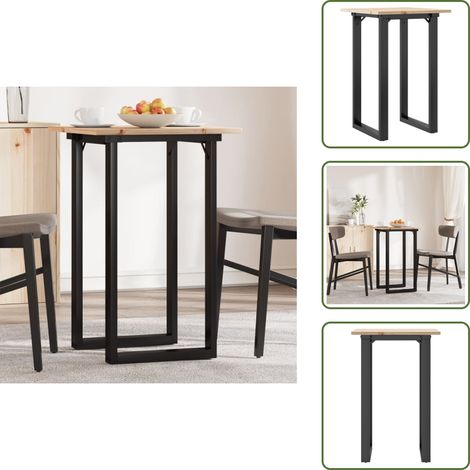 The Living Store Table à manger cadre en O 50x50x75 cm bois de pin massif acier - Bois de pin (1/5)