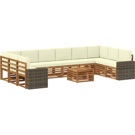 Conjunto de sofás de exterior 11 uds. Natural y Crema Poliéster vidaXL (1/5)