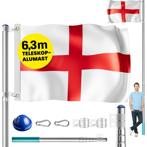 MONZANA® Telescopic Aluminium Flagpole Mast 6.3m / 20FT Compatible With 90 x 150 cm Flags 630 cm Mast Including 60 cm Stable Ground Socket UK (de)