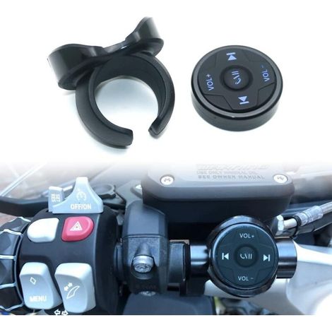 Wireless Bluetooth multimedia remote control (latest 2025 model) with button, selfie function, Siri activation, compatible with car and motorcycle steering wheel controls, and iPhone music. (1/5)