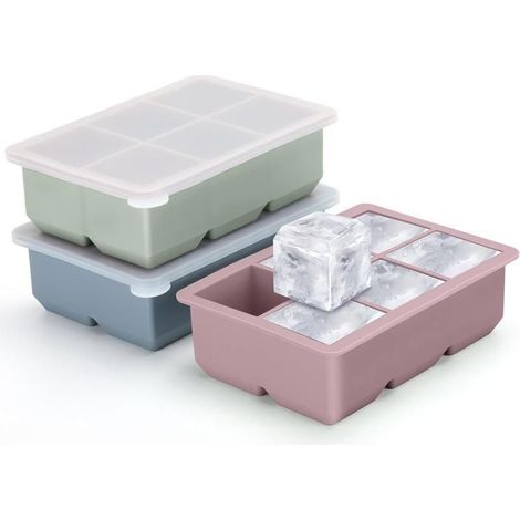 Lot de 3 grands bacs à glaçons avec couvercles, moules en silicone anti-fuites et empilables pour cocktails et whisky (1/5)