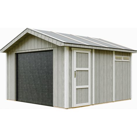 Garaje de CALIDAD PREMIUM 13 m²- L378xL412 cm - GARAJE PARA MOTOS, bicicletas, máquinas de jardinería - Construcción con paneles LP Smartside - Cobertizo de jardín Timbela M990B-TUNDRA GREY