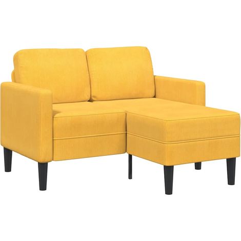 Canapé 2 places avec méridienne en L-Sofa jaune clair 125 cm Lin (1/5)