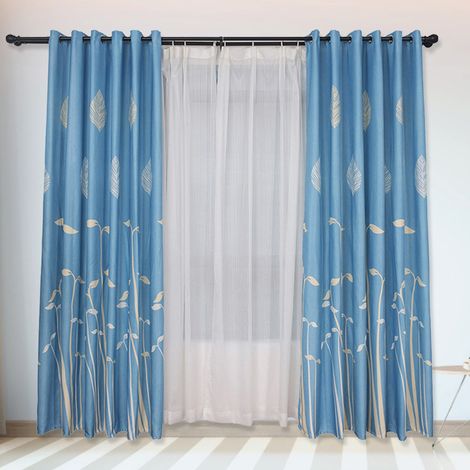 Rideau de fenêtre en polyester, store, décoration pour chambre, salon et cuisine (bleu) (1/5)