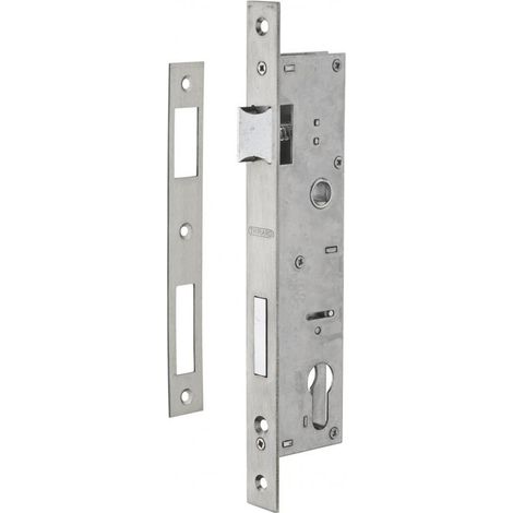 Coffre de serrure encastrable à cylindre 30mm – Têtière inox – Pêne en alliage nickelé – Dimensions 45 x 194 mm – Pour menuiserie métallique (1/2)