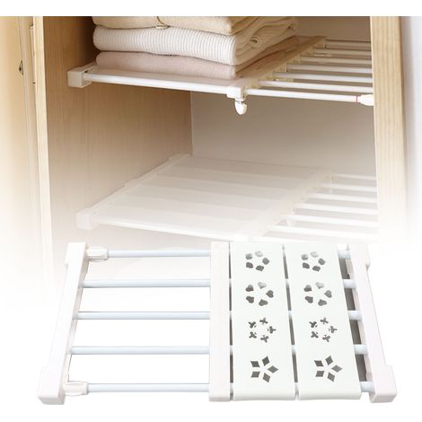 Étagère extensible de garde robe sans fixation – Rayon de tension télescopique blanc pour organisateur 24cm x 30-40cm (plastique PP & tube métal) (1/5)