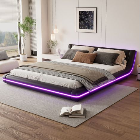 letto matrimoniale 160x200 con LED in PU nero HAVRYA (1/5)