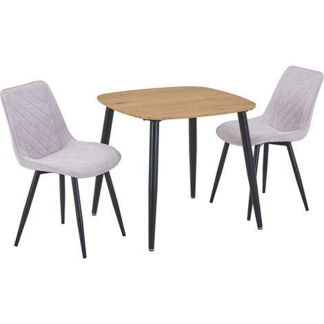 Aspen Light Oak Square Table & 2 Natural Fabric Chair Set - MDF/Metal - L54 x W53.5 x H85.5 cm