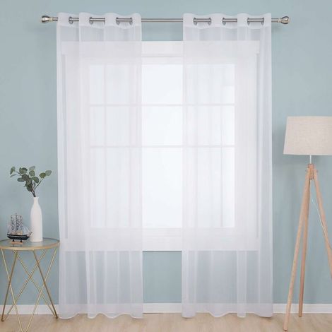 Lot de 2 Oeillets Voilage Décoration Transparents Rideaux de la Cuisine Moderne pour Fenêtre Porte Salon 132 x 242cm Blanc (1/5)