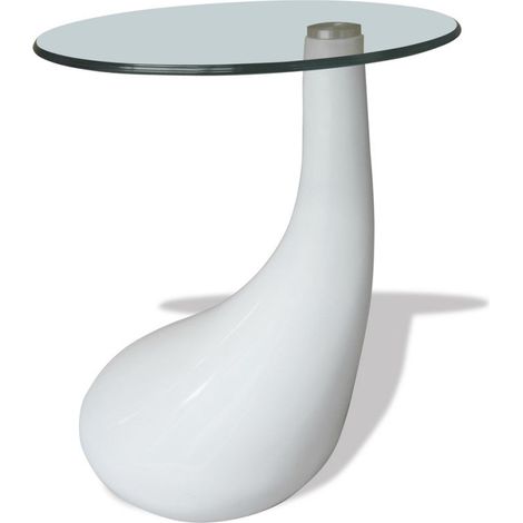 Table basse de salon salle à manger design blanche verre diamètre 42 cm