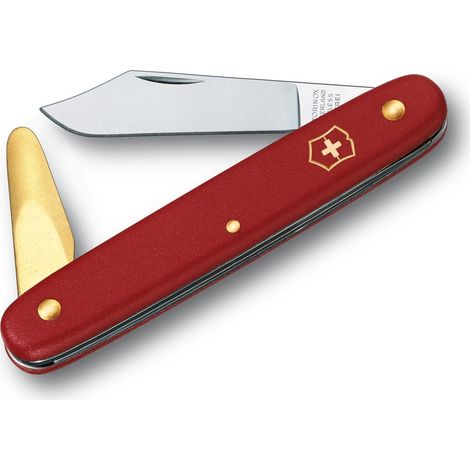 Couteau à greffer Victorinox 3.9110, lame pointue de 5 cm, entretoise d'écorce en laiton, rouge