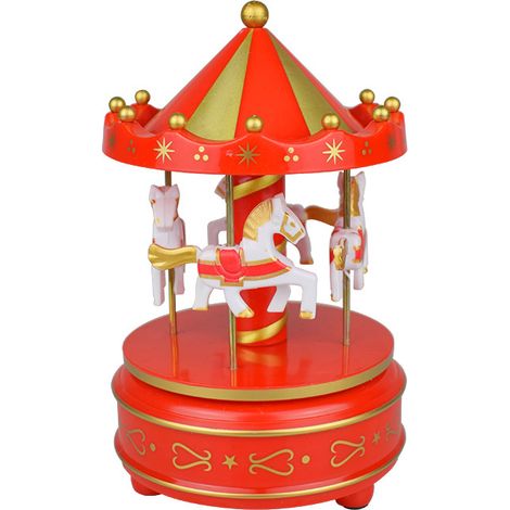 Boîte à musique carrousel géométrique, décoration pour chambre d'enfant, cadeau neutre en bois, motif cheval de Noël