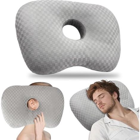Almohada con orificio para perforación de orejas - Cojín ortopédico tipo donut para dormir de lado con agujero - 43 cm (1/5)