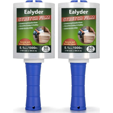 2 Rouleaux Film Étirable Mini 130mmx304,8m Transparent Résistant Poignée (1/5)