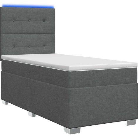 Cama con Base Tapizada, Colchón y Luz LED Gris oscuro Tela vidaXL (1/5)