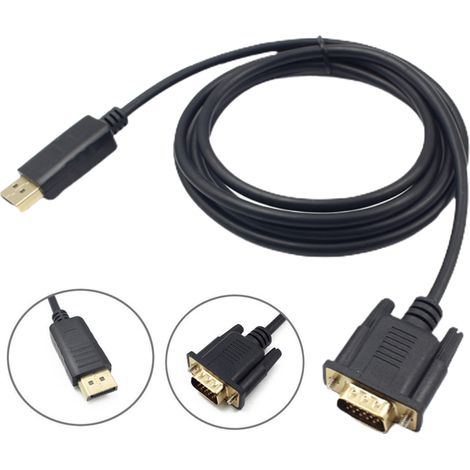 Câble Adaptateur DisplayPort 1.8M vers VGA, Connecteur Or pour PC Portable, Convertisseur Doré (1/5)