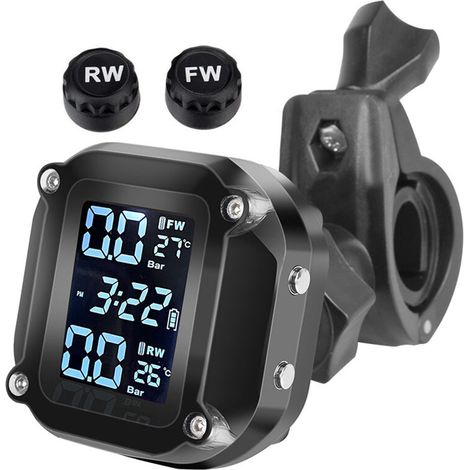 Système de surveillance de la pression des pneus de moto étanche 7 modes d'alarme sans fil TPMS Réveil automatique et sommeil Port de charge magnétique avec 2 capteurs externes (1/5)