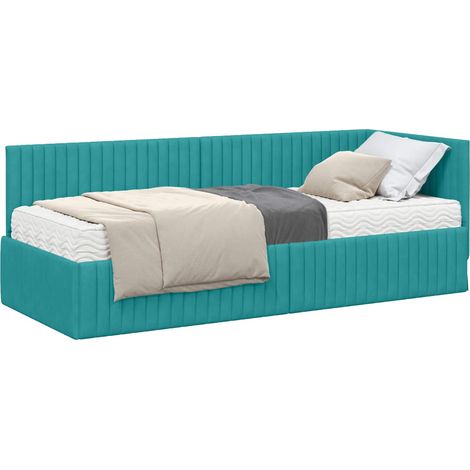 Corner Bed Frame with Mattress 2 pcs Turquoise Velvet vidaXL (1/5)