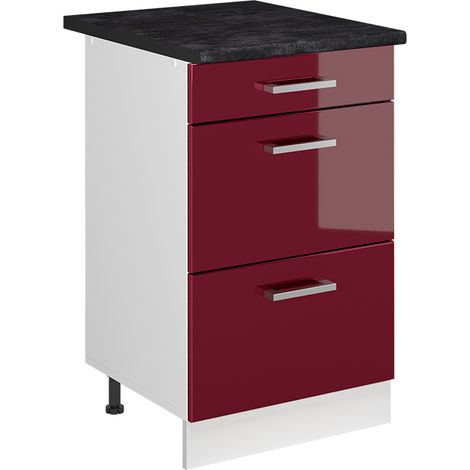 Mobiletto base per cucina R-Line, Rosso lucido/Bianco, 50 cm piano di lavoro Antracite, Vicco (1/5)