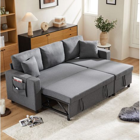 Canapé d'angle convertible avec coffre de rangement, 3-4 places, gris foncé DESVIAE (1/5)