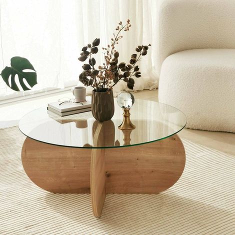 Dmora - Mesa de café Doliveir, Mesa de centro baja, Revistero para sofá, Estante de la sala de estar, 75x75h35 cm, Roble (1/5)