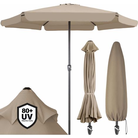 Kingsleeve® Sonnenschirm UV Schutz 80+ mit Schutzhülle 330 cm Balkon Kurbel Strandschirm Groß Wasserabweisend Aluminium Windöffnung Gartenschirm Rund taupe