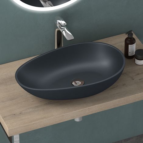 Mai & Mai Vasque à Poser Gris Noir Mat Ovale Lavabo Salle de Bain Évier Lave Mains sans trop-Plein Col809 (1/5)